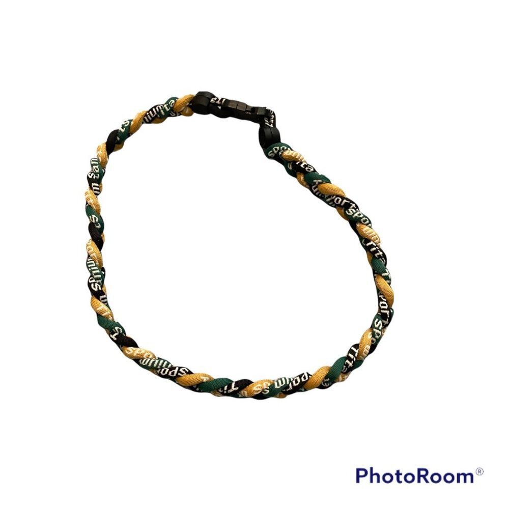 Triple Braided Sports Performance Titanium Necklace - Tan, Green, & Black